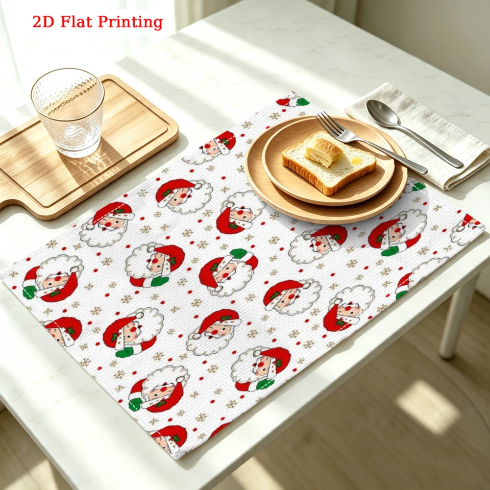 1pc Christmas Santa Claus Placemat White Snowflake Pattern Table Mat For Dining Kitchen Home Decor Breakfast Use 30x40cm