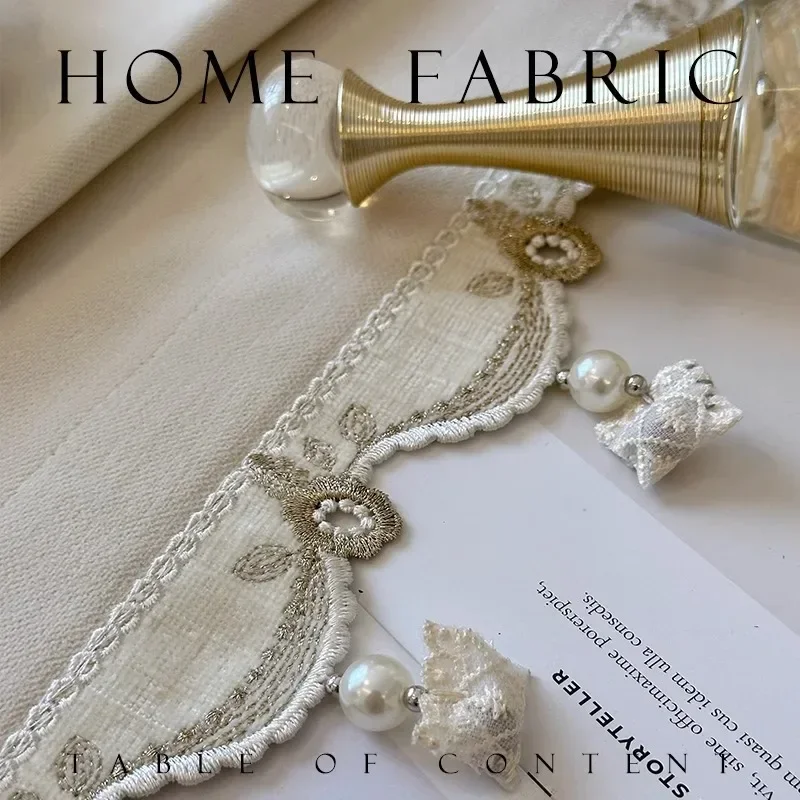 French Romantic Curtain Lace Tulle For Living Room Bedroom Vintage Thickened Blackout Cream Gentle Delicate Pearl Lace Curtains
