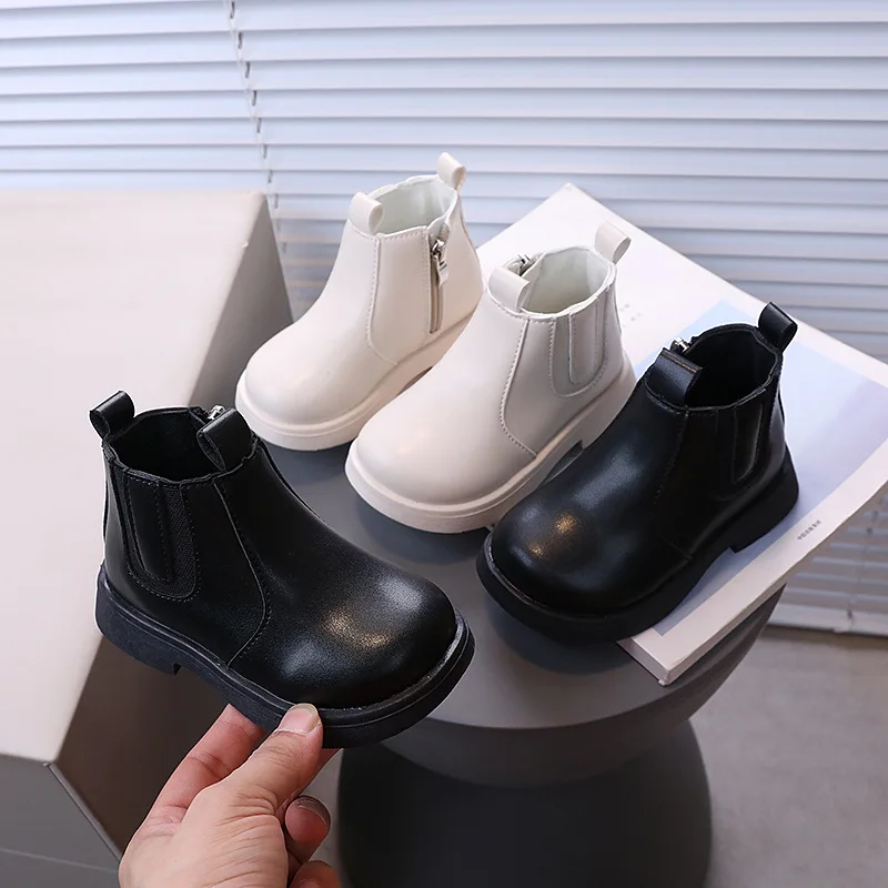 Toddler Boys Girls Fashion Ankle Boots Autumn Winter Side Zipper Booties Non-Slip Thick Rubber Sole Short Boots for Little Kids