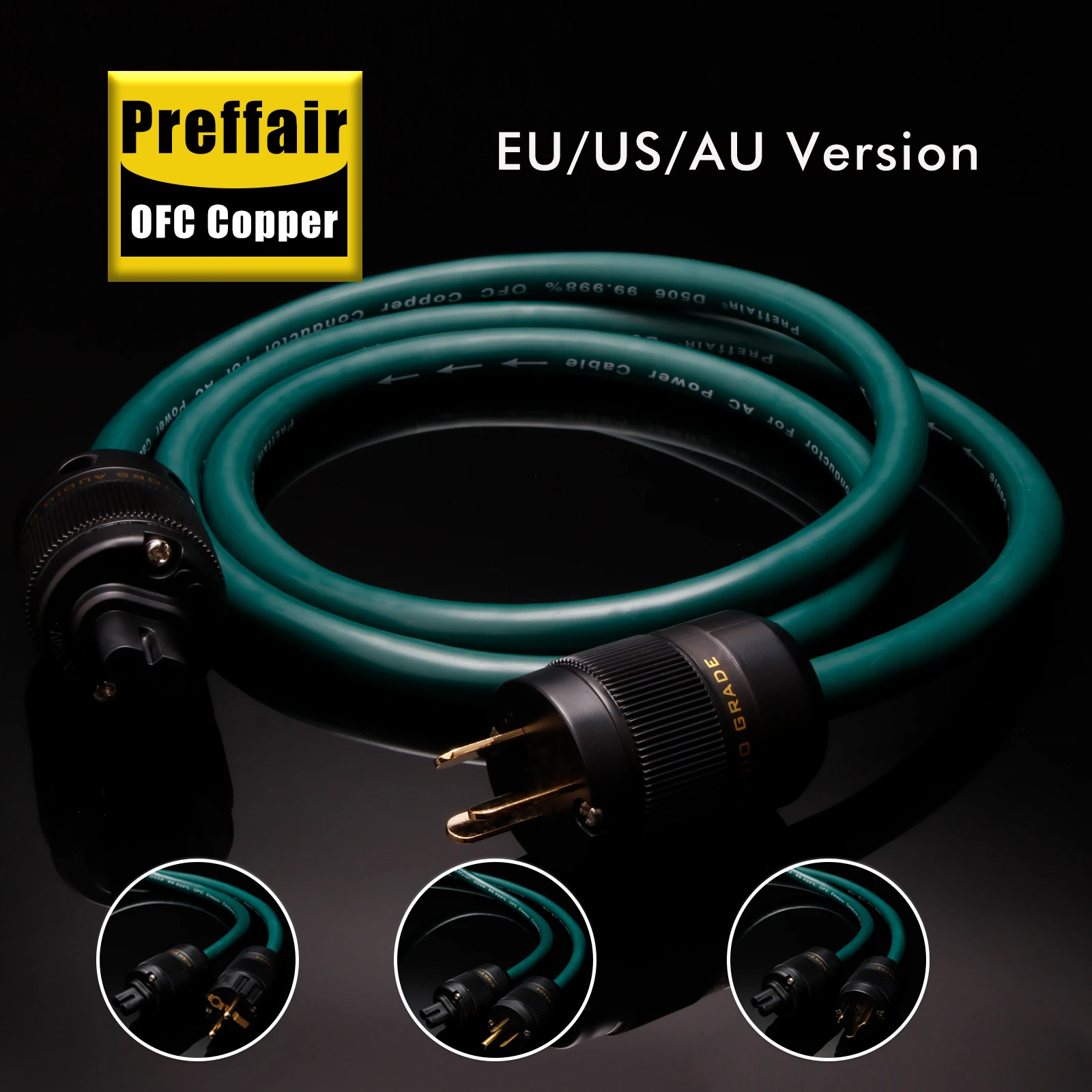 Preffair D506 24K Gold Plated OFC Copper AC Audio Figure 8 Power Cable 12AWG Main Schuko EU Plug AC cable