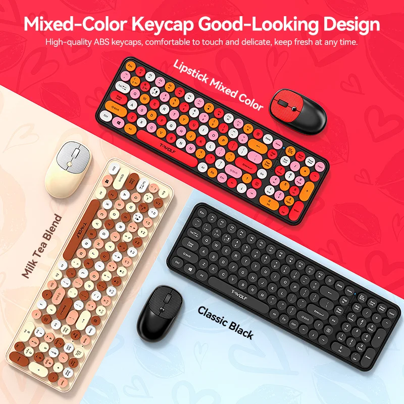 New Wireless Keyboard  Mouse Set Retro Punk Round Key Cap Peripheral Ergonomic Desktop Laptop Home Office General Accessories