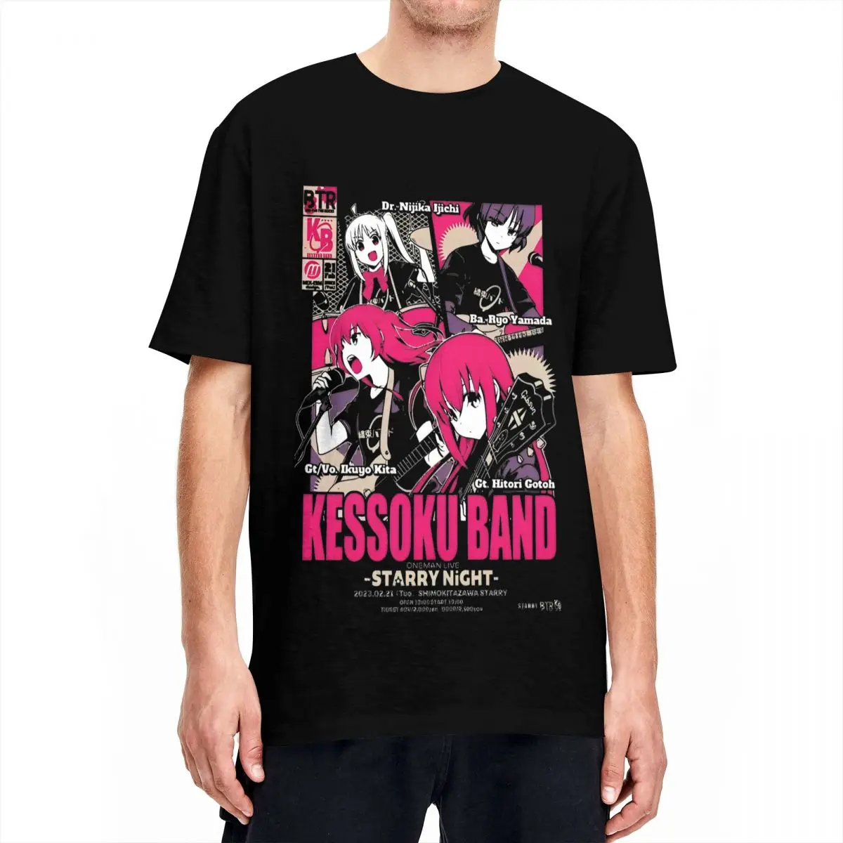 BOCCHI THE ROCK! - Kessoku Band T-Shirt Men Cotton Tops Shirts Novelty O-neck Short Sleeve