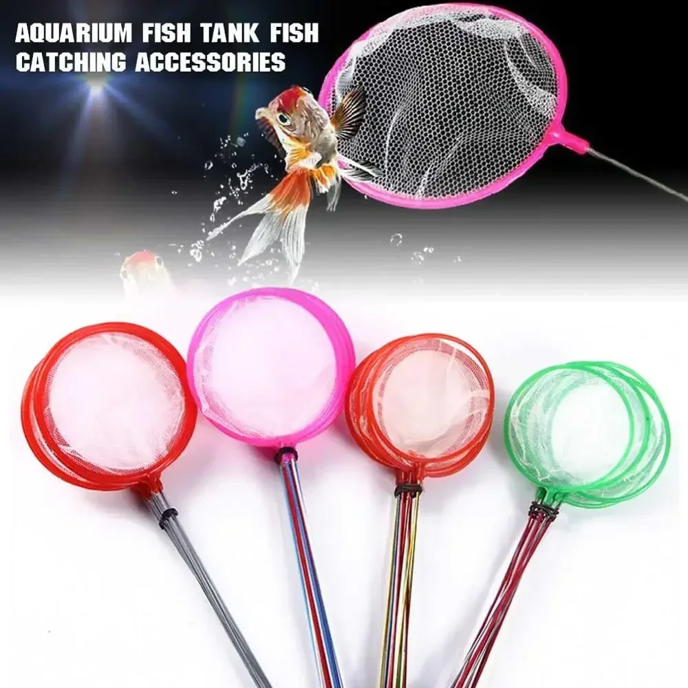 Portable Fish Net Long Handle Round Aquarium Accessories Fish Tank Landing Net Fishing Net Fish Floating Objects Cleaning Tool