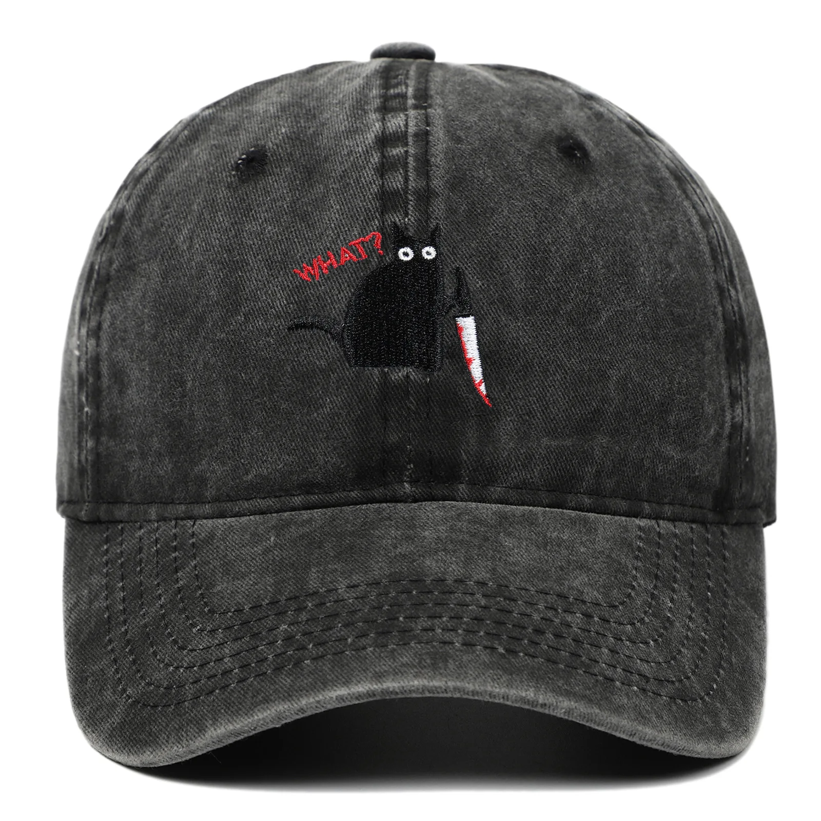 1pc Washed Embroidery Knife with Cat Baseball Hats Cap Old Summer Spring Outdoor Dad Caps Woman Man Couple Soft Retro Top Caps