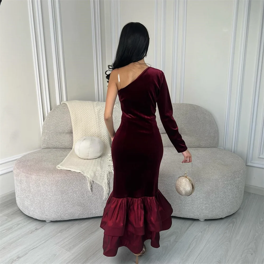 Customized Saudi Arabia Prom Dress Dearin One-shoulder Mermaid Ankle Length Skirts Layered Bespoke Occasion Dresses Evening Form