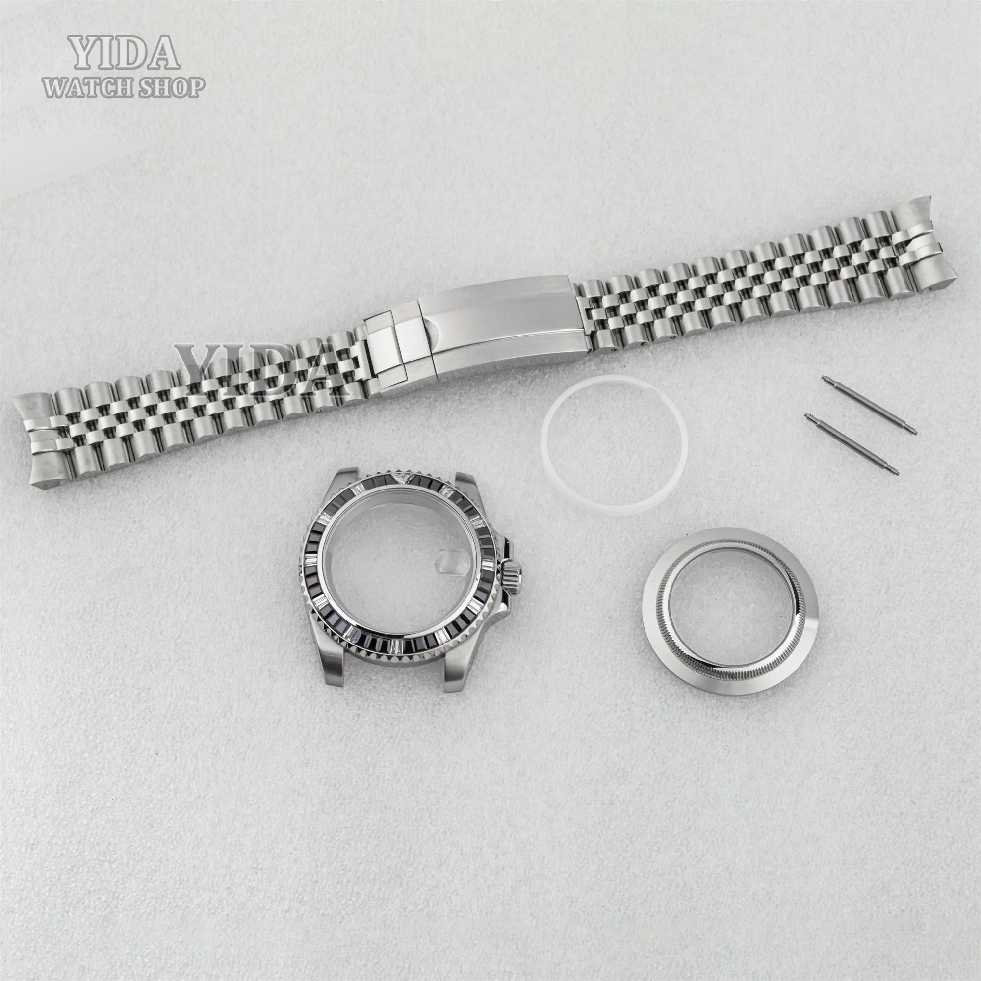 40mm NH35 Diamond Case Watch Band Strap Stainless Steel Glass Back Watch Parts For SUB GMT NH36 Mechanical Movement Accessories