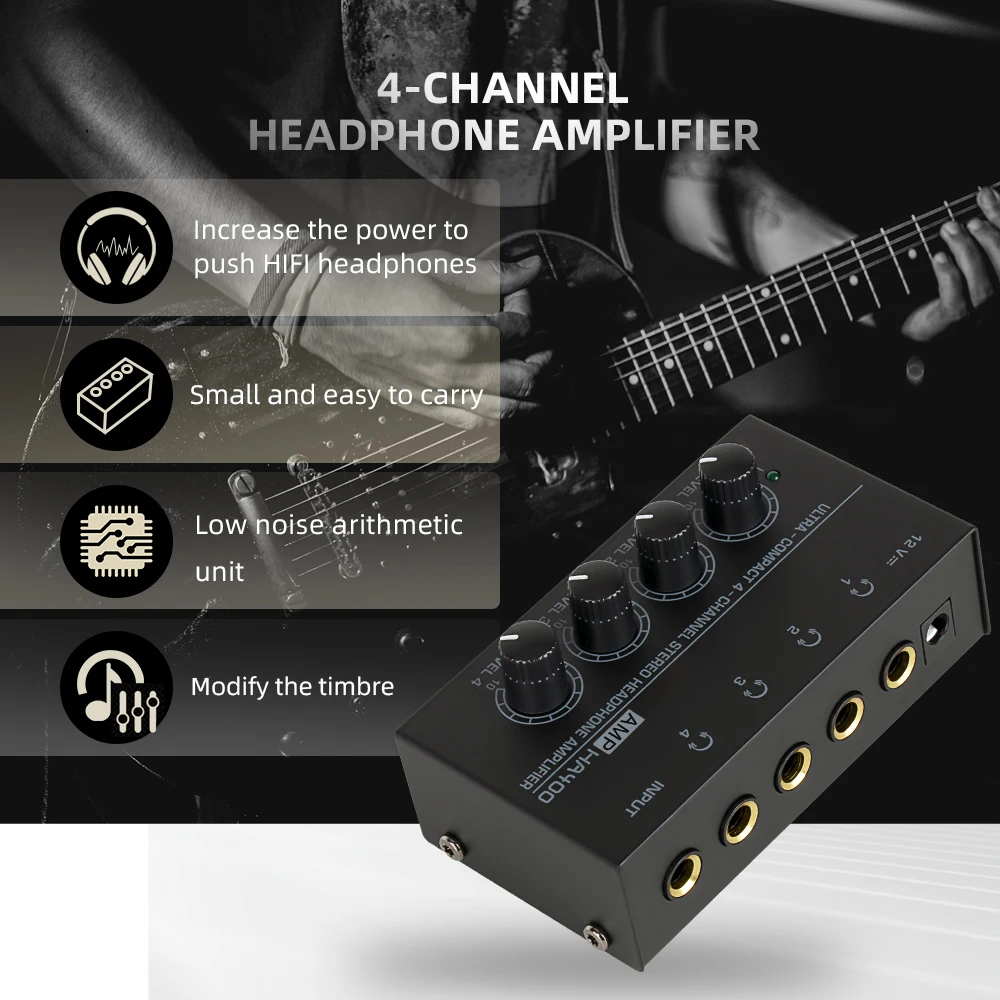 Top Deals 4 Channels Mini o Stereo Headphone Amplifier HA400 Ultra-Compact Audio Amplifier With Power Adapter EU US Plug Adapter