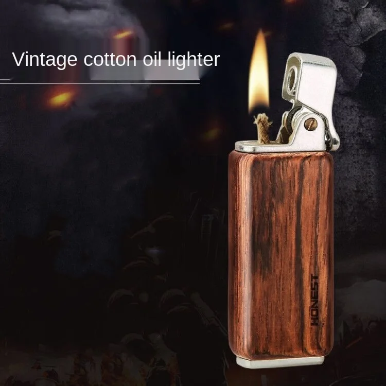 Vintage Wooden Cigarette Lighter Military Cap ejection ignition Fuel Kerosene Smoking Lighter Gasoline Lighter Tobacco Pipe