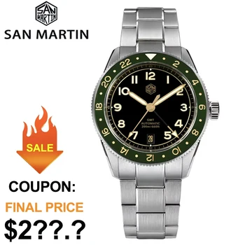 San Martin 38mm Men Dive Watch Limited Edition GMT NH34 Automatic Movement Sapphire BGW-9 C3 Luminous 120 Clicks Watches SN0140W