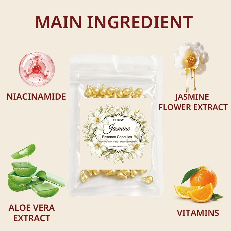 Jasmine Full‑Body Essence Capsules 100Pcs, Lightweight Non‑Greasy Serum Capsules, Delicate Floral Scent for Refreshed Skin