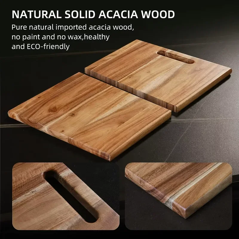 Eco Friendly Acacia Wood Cutting Board With Handle Rectangular Kitchen Chopping Block For Meat And Vegetables