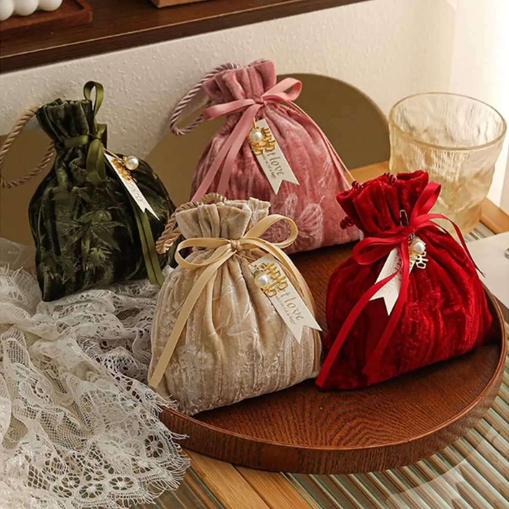 Elegant Ribbon Bow Velvet Candy Box Dust Protect with Tassel Gift Bag Flower Handbag Drawstring Bag Jewelry Storage view 5