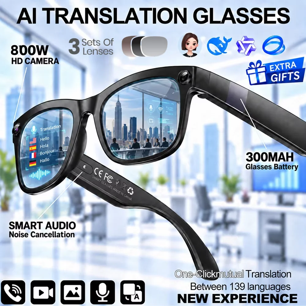 3in1 Smart Car Glasses 4K Professional HD Video Record Camera ChatGPT Bluetooth Call Language Translation Music Sunglasses Men