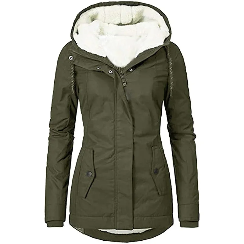 Zipper Outdoor Jacket for Women Warm Windproof Waterproof Mountaineering Hooded Coat Autumn Winter Long Sleeve Solid Color Tops