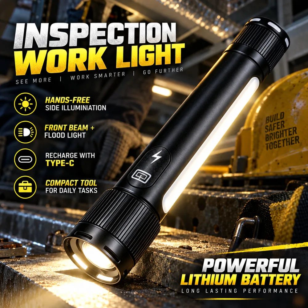 Dual Switch Three-Light Source Flashlight Rechargeable Multi-Purpose Torch Upgraded High Capacity Lithium Battery Handheld Light