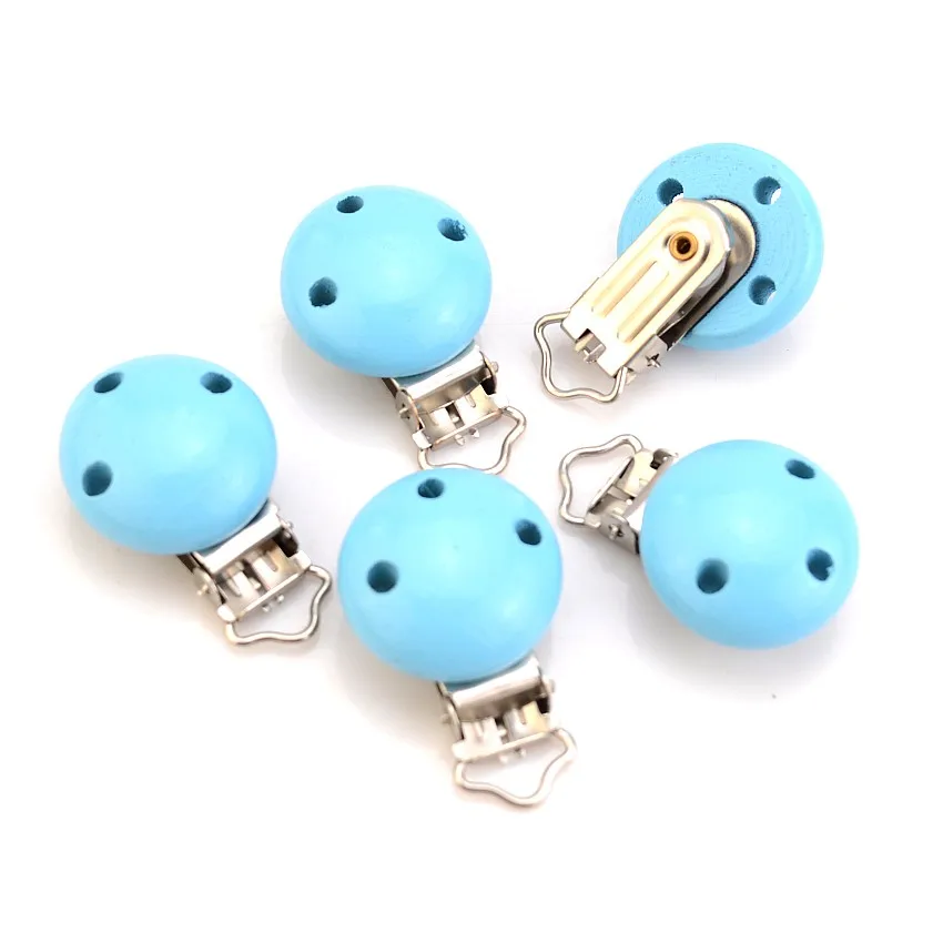 5PCs Blue boy Color Baby Pacifier Clips Wood Metal Holders Cute Infant Soother Clasps Funny Accessories 4.8x2.9cm