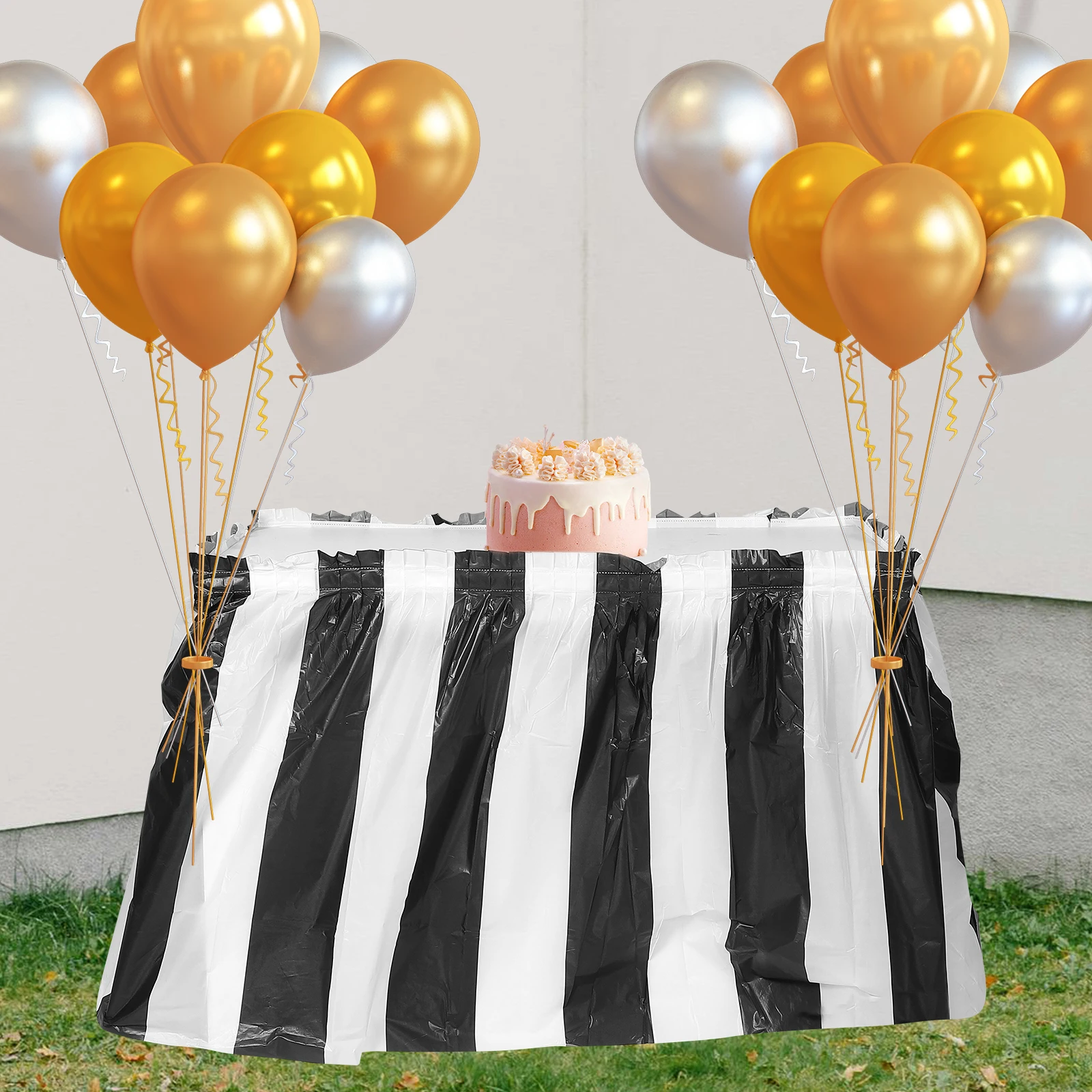 

Waterproof Festive Stripe Table Skirt for Birthday Party Rectangle Tables Holiday Festival Decor Reusable Easy Clean Plastic