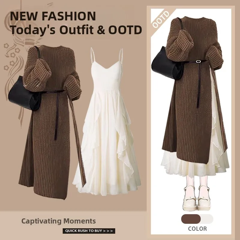 Nieuwjaar Rode Lange Trui Jas Dames Faion Set Taille-Knijpen Dr Tweedelig Pak Winter Herfst Seizoensgebonden kleding