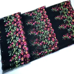 Multi-Color Floral Leaf Embroidery Lace Fabric Black Tulle Green Vine Embroidered Lace Trim for Dress Sewing Accessories Fabrics