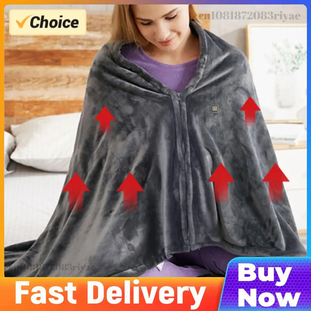 USB Electric Heated Blanket 3 Heating Levels Fleece Heated Blanket Wearable Throw Over Blanket for Household and Office