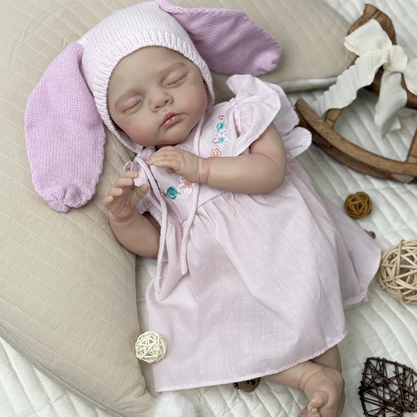 19inch Reborn Asleep Baby Doll Toy with Cloth Body Lifelike 48CM Realistic 3D Skin Lovely Sleeping Doll Fashion Birthday Gift