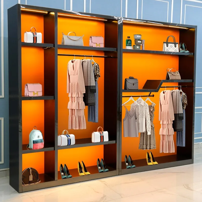 

Light luxury clothes clothing store, live stream display cabinet, background wall men's and women's clothing store