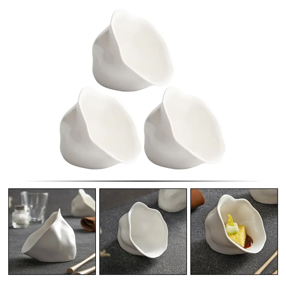 

3Pcs Ceramic Blossom Condiment Bowls Sauce Cups Flower Shape for Serving Dipping Sauces Snacks Salads Stylish Small Ceramic