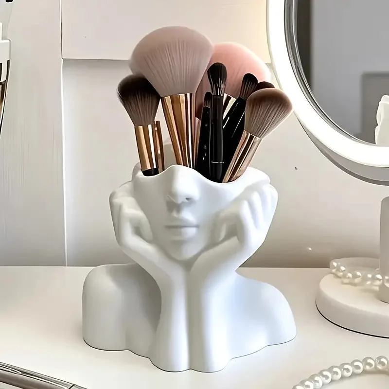 Face Shape Makeup Brush Holder - Beauty Makeup Storage Box, Female/Woman Face Design Lightweight and Portable Storage Box image 3