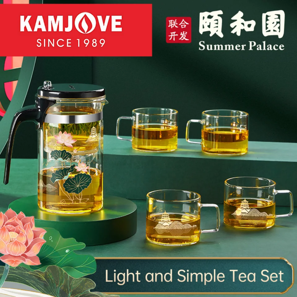 KAMJOVE Tea Pot Infuser Summer Palace Co-branded Gift Set One-button Filter Tea Cup Press Tea Pot Glass Tea Set Kettle YH-209