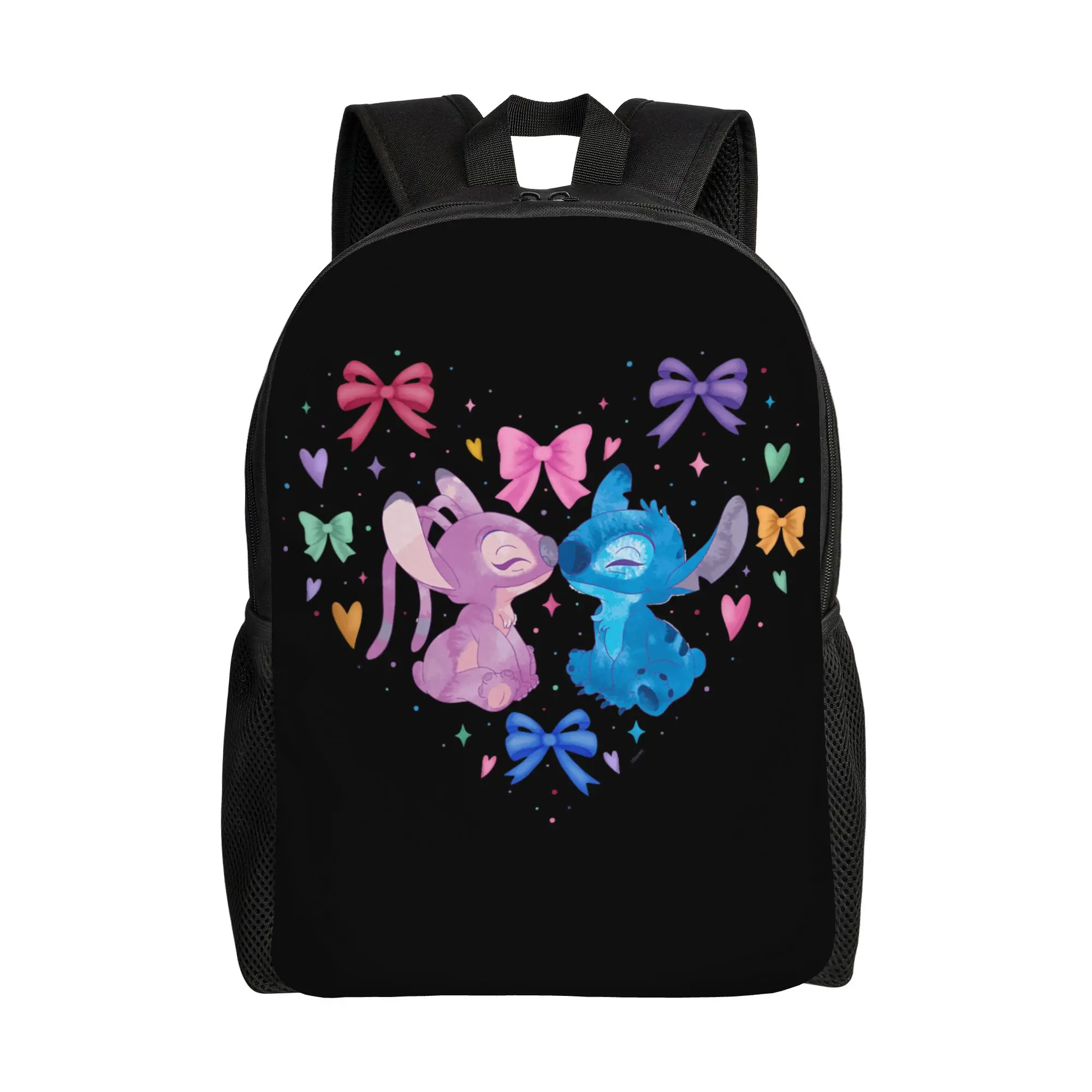 

Рюкзак Stitch & Angel в стиле Coquette с сердечками ко Дню святого Валентина, школьный рюкзак из полиэстера с принтом, ранец для студентов