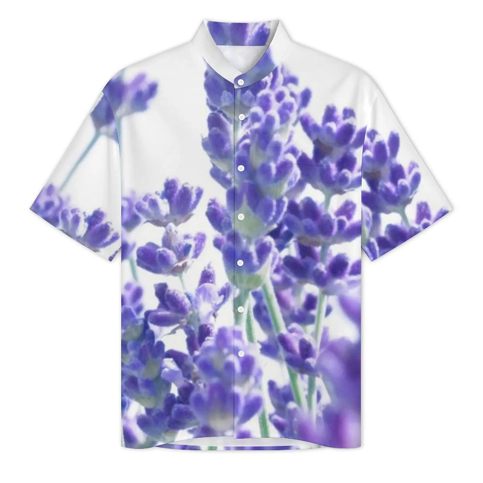 Fresh Lavender Beach Shirt Men Real Lavender Flower Nature Classic Casual Shirts Hawaiian Short Sleeve Design Plus Size Blouses