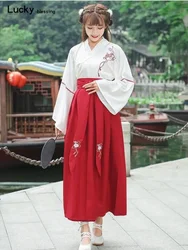 Japanese Dress Women Long Kimono Cardigan Girls Skirt Top Floral Embroidered Full Sleeve Ancient Oriental Cosplay Cardigan New