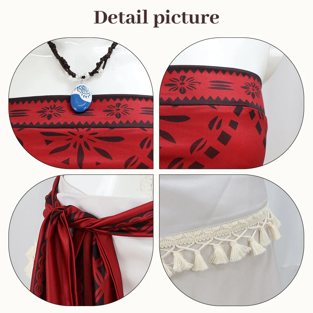 Moana Cosplay Costume For Womens Red Top Grass Skirt Shell Necklace Tropical Island Birthday Party Fancy Dress Summer Beach Set - view 6