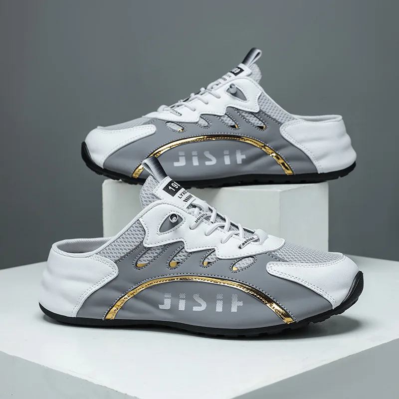 

39-48 большие размеры, дышащие сетчатые тапочки Baotou, модная кожаная мужская обувь высокого качества для отдыха, трендовые кроссовки на плоской подошве, Zapatos Hombre