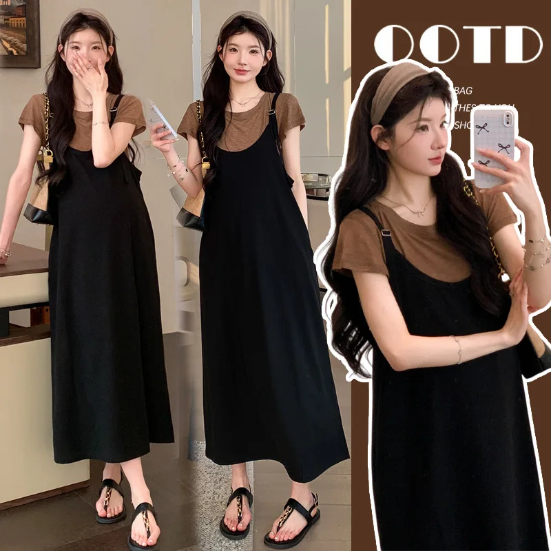 maternity-clothes-summer-2026-short-sleeve-t-shirt-and-black-spaghetti-strap-dress-for-pregnant-women-casual-daily-soft