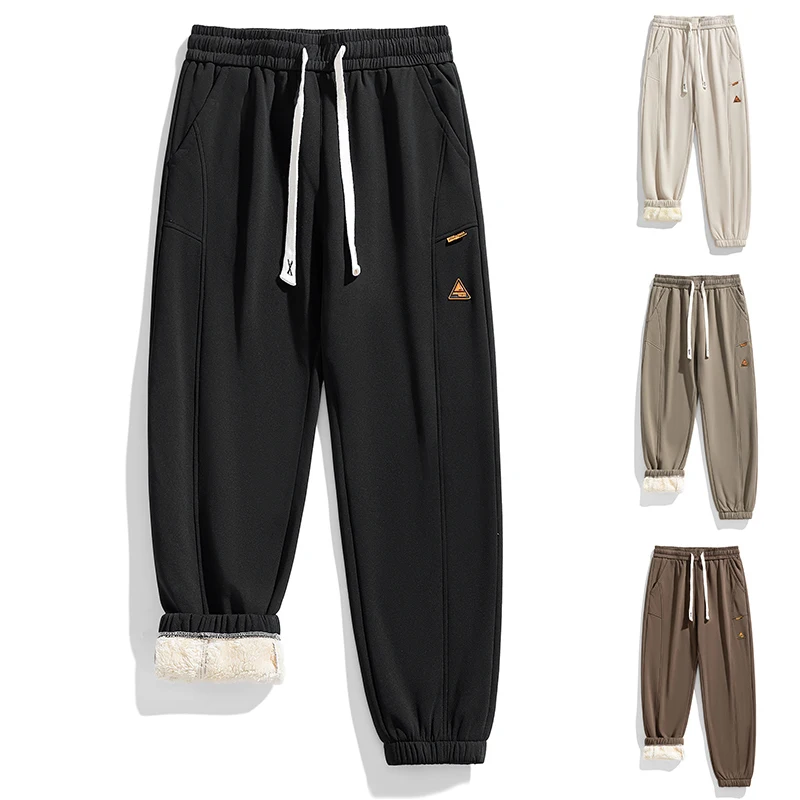 

Men Fleece and Thickened Skinny Pants Casual Pant New Winter Style Men Warm Simple Drawstring Elastic Waist Versatile Long Pants