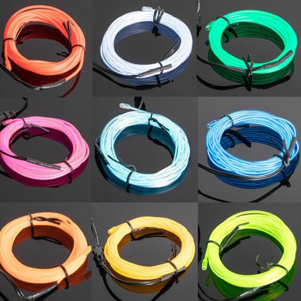 15M EL Wire Light with Actuator Bright Neon Rope Light Strip Cuttable Glowing Wire Light for Party DIY Decor 12V Battery Drived