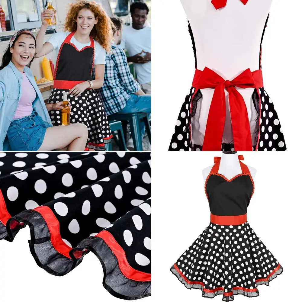 

Винтажный фартук в горошек в форме сердца с кружевными рюшами — милый, стильный и сексуальный для женщин и девочек, идеально подходит для тематических вечеринок 50-х годов и