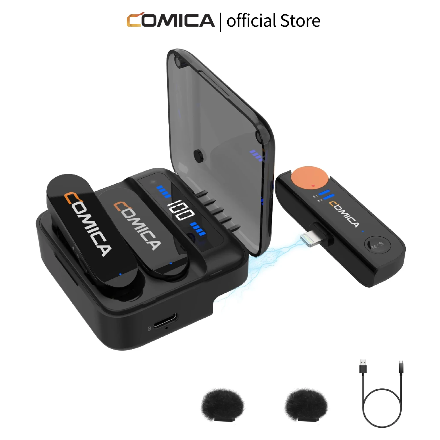 COMICA Vimo S-UC 2.4G Compact Wireless Lapel Microphone with Charging Case for iPhone 15 Android Phone Laptop Dji Action 3