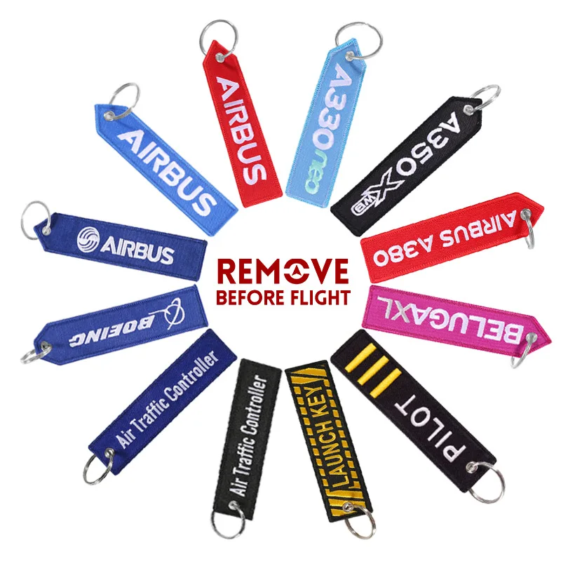 1 PC Wholesale Aviation Keychain Insert Before Flight Keep Calm Both Sides Embroidery Car Key Accessories Backpack Pendant Chain