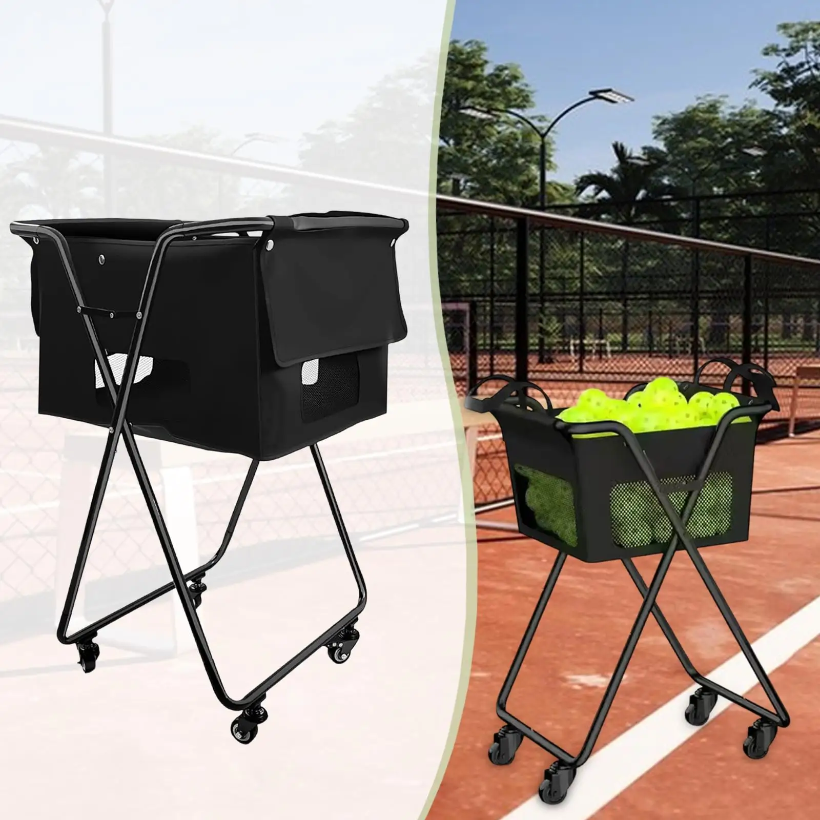 

Легкая тележка для теннисных мячей из оксфордской ткани с железной рамой, портативная, на колесах, для тренеров, клубов, школ