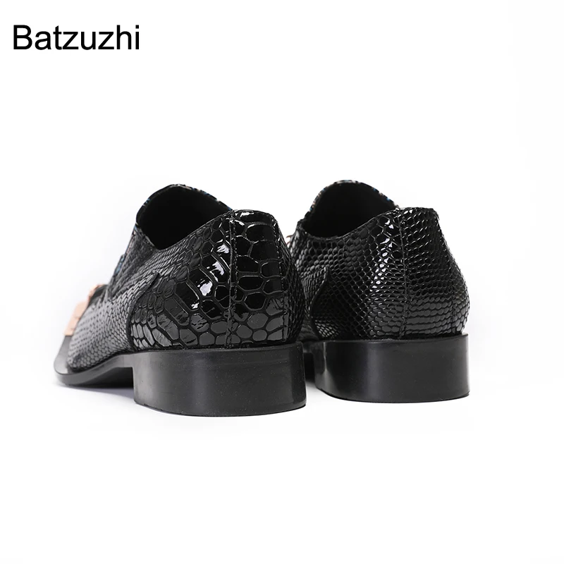 Batzuzhi New Handmade Men's Shoes Pointed Iron Toe Black Blue Leather Dress Shoes Men Slip on Party, Business, Wedding Oxfords!