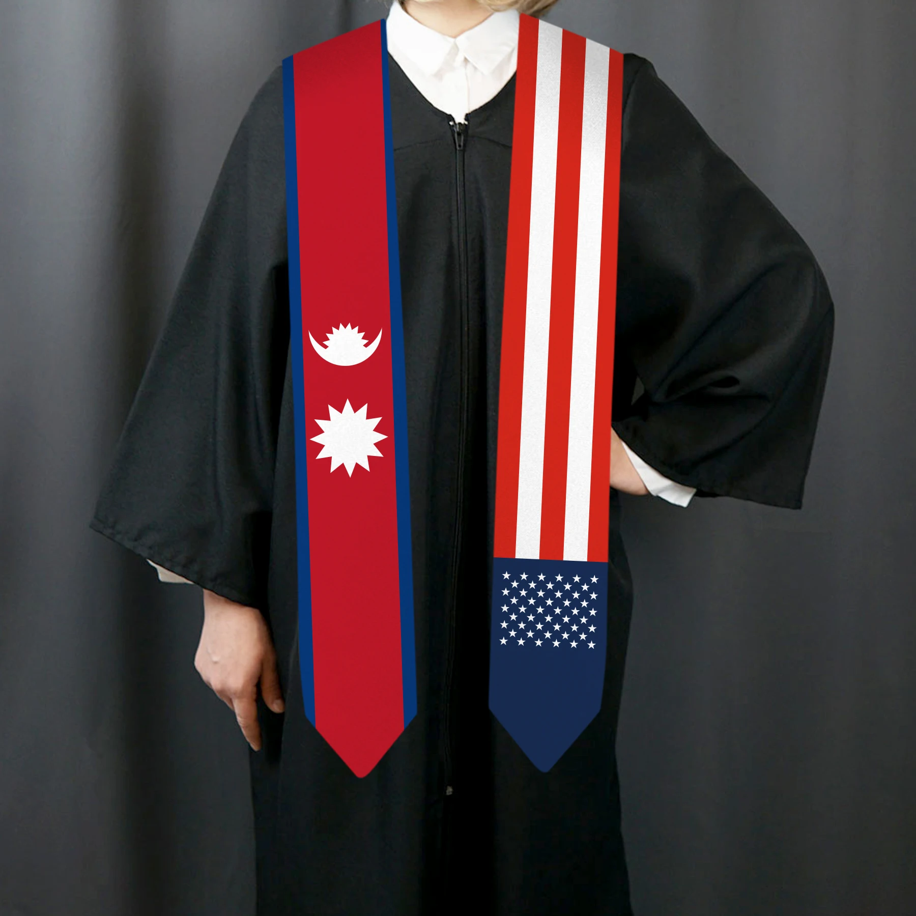 13x180cm USA And Nepal Flag Graduation Sash Bachelor Gown Accessory Graduation Sash Scarf