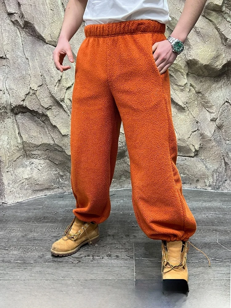 

Dopamine Color Loose Wide Leg Elastic Waist Design Fleece Lined Thickened Warm Casual Pants for Men And Women