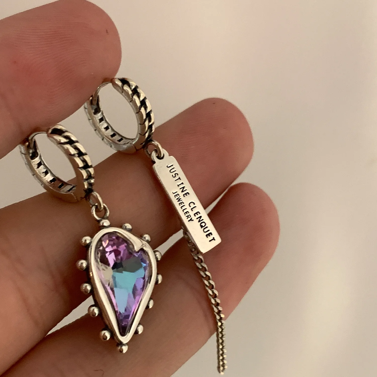 تصميم فريد من نوعه خمر عدم التماثل الحب القلب الأرجواني كريستال 925 الفضة إبرة السيدات شرابة وأقراط مجوهرات مكافحة الحساسية