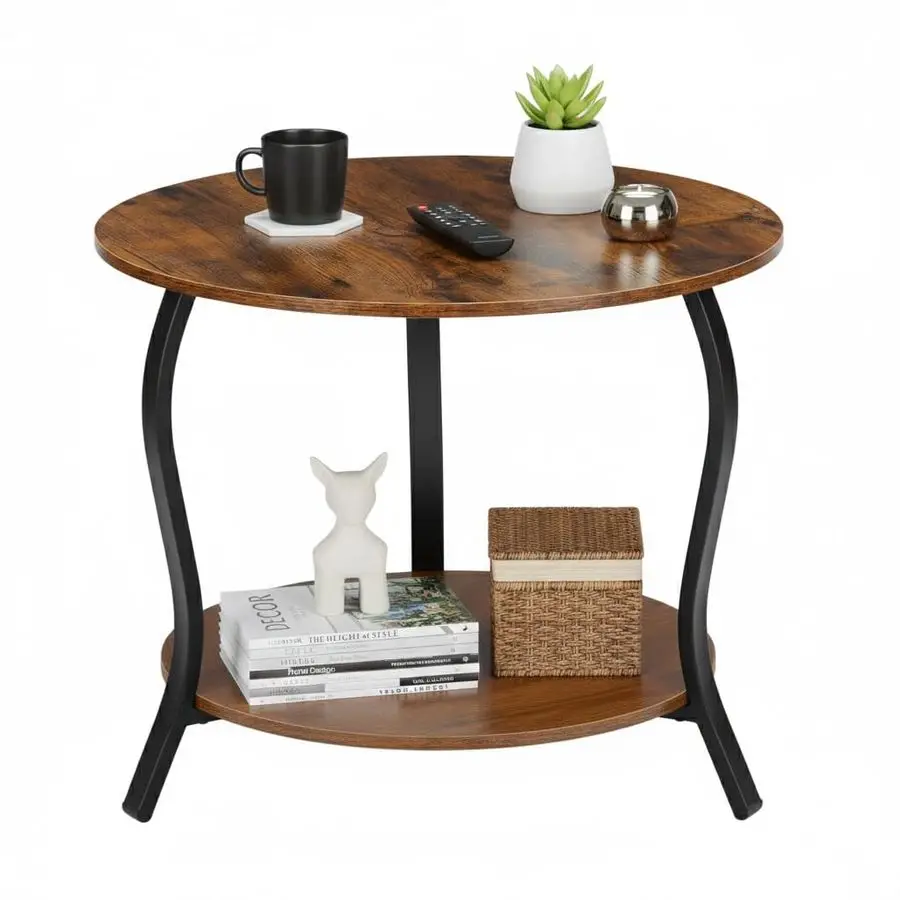 

Round Coffee Table with Open Storage,23 2Tier Coffee Side Tables for Small Space, Accent Center Table Circle Sofa End Table with