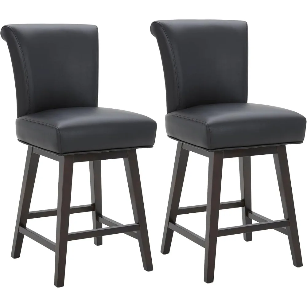 

26 Inch Counter Height Swivel Bar Stools Set of 2, FSC Certified Modern Upholstered Faux Leather Swivel Barstool Chair