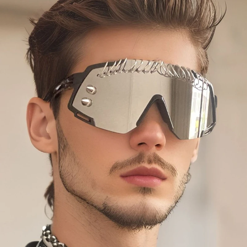 Fashion Spiked Rivet Iron Ring Sunglasses Men Women Punk Rock Cyberpunk Metal Shades Festival Party Edgy Fashion Cool Eyewears view 4