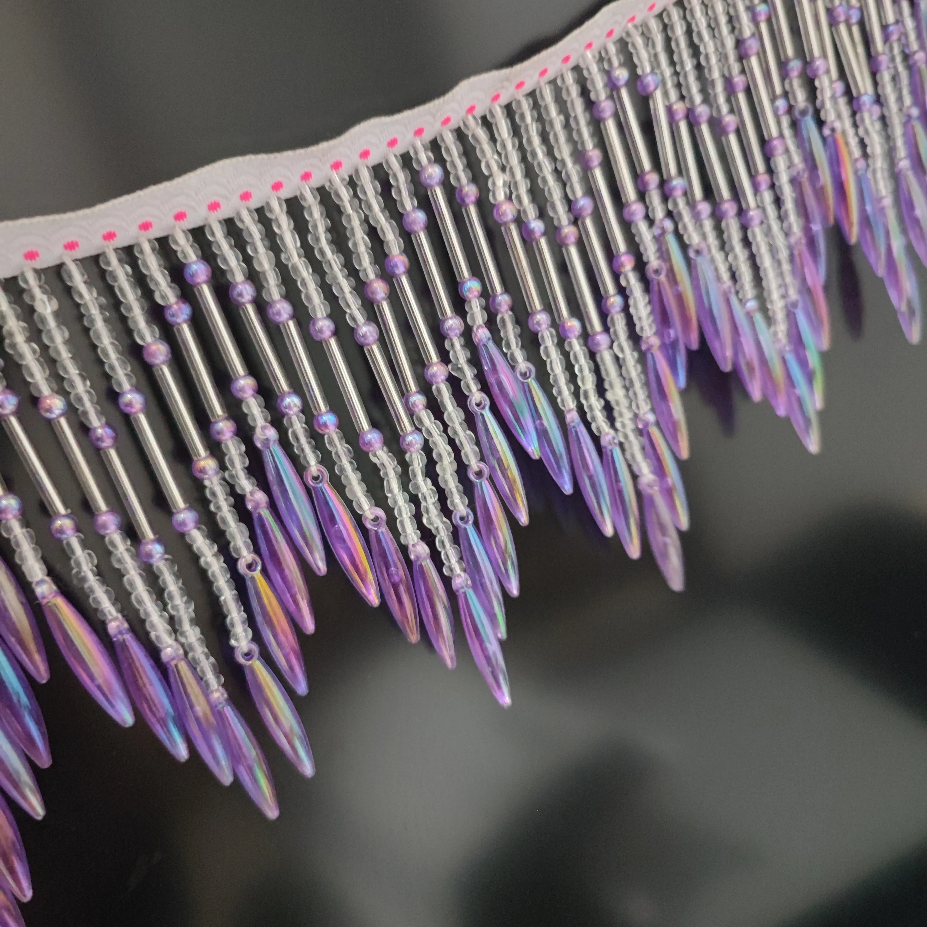 

10cm Wide Purple Chevron Beaded Fringe Fashion Dress Costume Handbag Lampshade Bead Trim for DIY Crafts