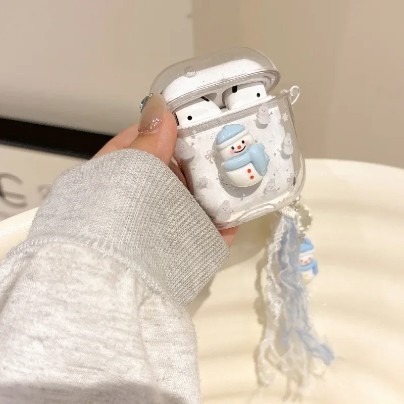 Custodia carina con pupazzo di neve con sabbia che scorre per AirPods 4 Airpod 1 2 3 Pro Pro2 Auricolari Bluetooth Scatola di ricarica Custodia protettiva per auricolari